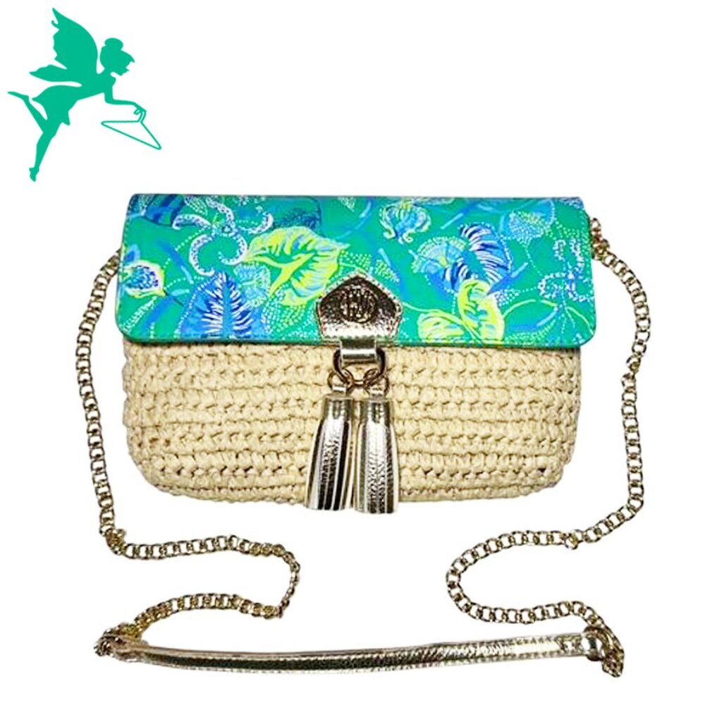 LILLY PULITZER Straw Convertible Chain Strap Crossbody Bag